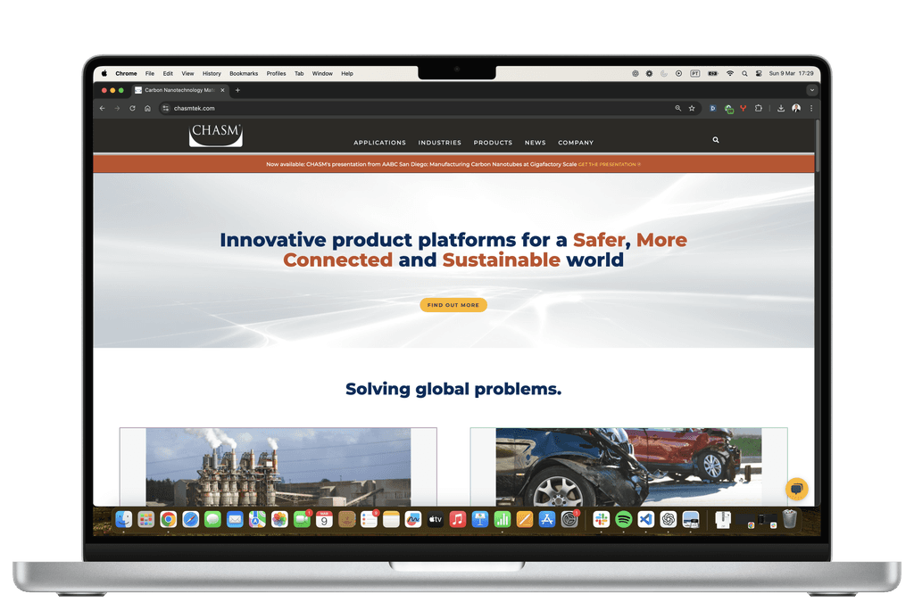Chasm Tek homepage on a laptop screen