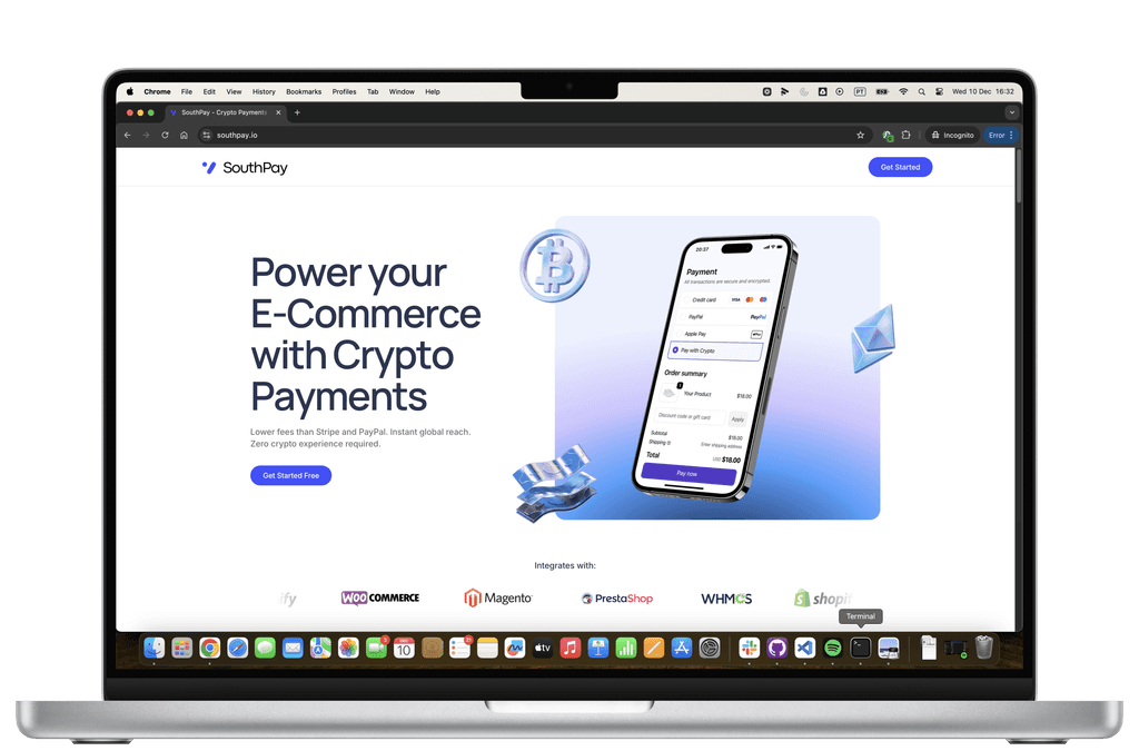 SouthPay homepage on a laptop screen